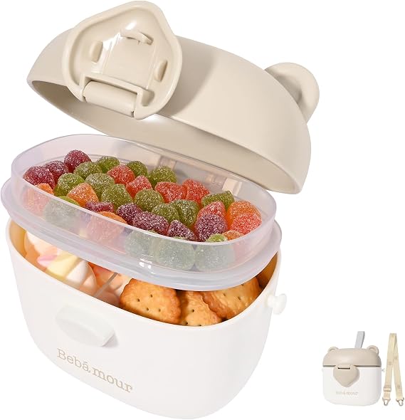 Bebamour Snack Box with 3 Compartments, Food Storage Containers for Kids Meal Prep Containers with Snacks, Fruits, Nuts, Cookies, Candies Leakproof Divided Food Storage Travel Box BPA Free