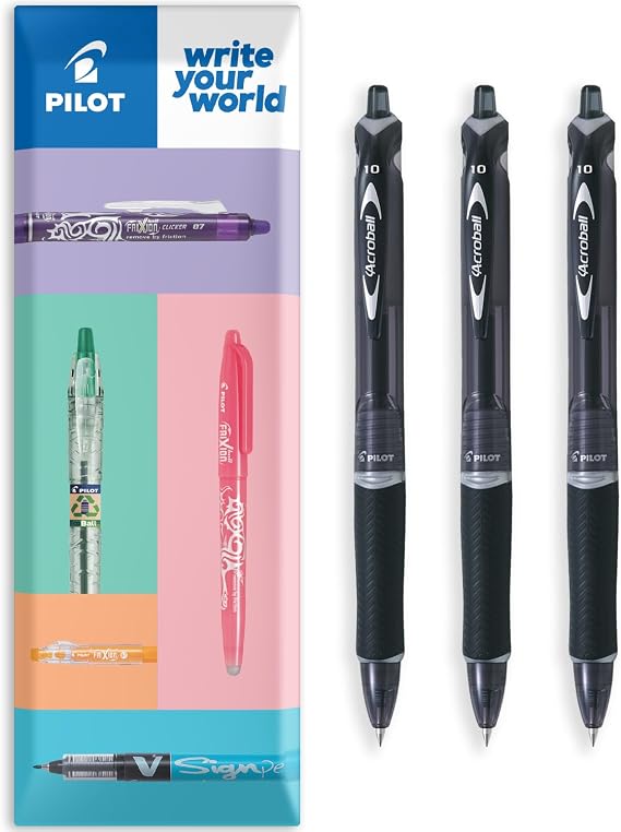 PILOT Acroball Retractable Ballpoint Pen - Begreen Range 79% Recycled - Pack of 3 Pens - Fine 0.7mm Nib - In Envelope Gift Packaging - Ideal for Writing, School, Home, Office. (Black)