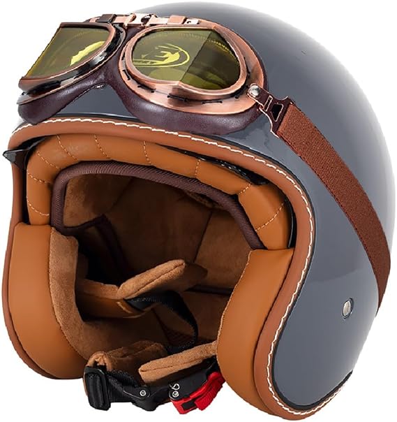 Open Face Motorcycle Helmet with Inner Goggles and Sun Visor, Road Legal ECE Approved Scooter Crash Half Jet Motorbike Helmets for Chopper Moped Scooters Bike Helmet Men