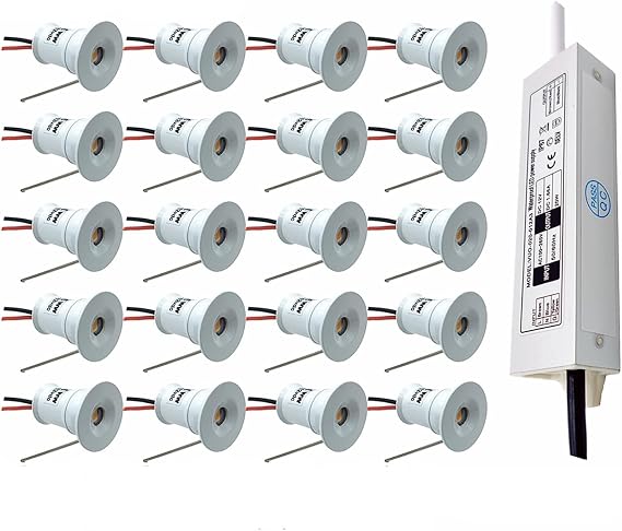 Mini Ceiling Spotlight 15mm LED Downlight 12V 1W Recessed Dimmable Spot Light with 36W Transformer, 16Pack (Warm White 3000K,30 Degrees)
