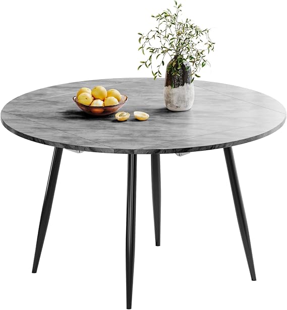 Extendable Dining Table, 120 cm Round Marble Effect Kitchen Table for 4-8 People,Drop Leaf Table for Dining Room,Kitchen