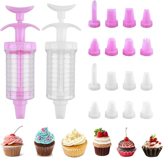 2 Set Icing Syringe and Nozzles Kit, 16pcs Piping Tips Cake Decorating Tool