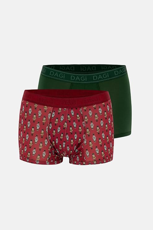 Dagi Desenli Micro Modal Boxer Kırmızı-Yeşil 4210 Erkek Set