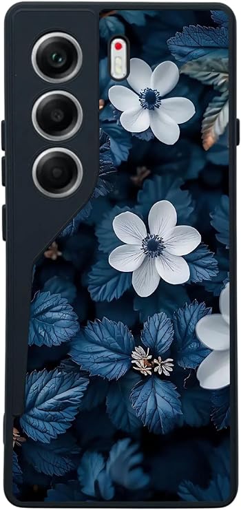 Tecno Camon 40 ile Uyumlu Siyah Silikon Kılıf, Çiçek Deseni, Çiziklere ve Darbelere Karşı Koruma