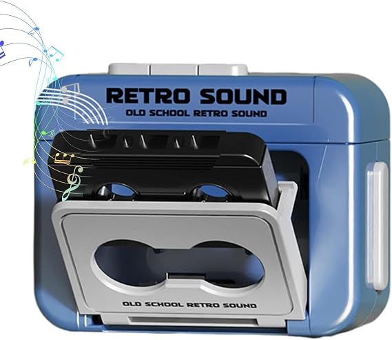 Mini Tape Recorder Keychain, Recordable Retro Mini Cassette Tape Player Keychain with Music, Microcassette Player for Backpacks, Handbags (Blue)