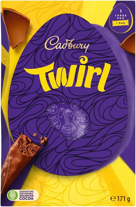 Cadbury Twirl Chocolate Easter Egg, Includes 1 Large Egg and 1 Chocolate Bar, 171 g (Pack of 1)