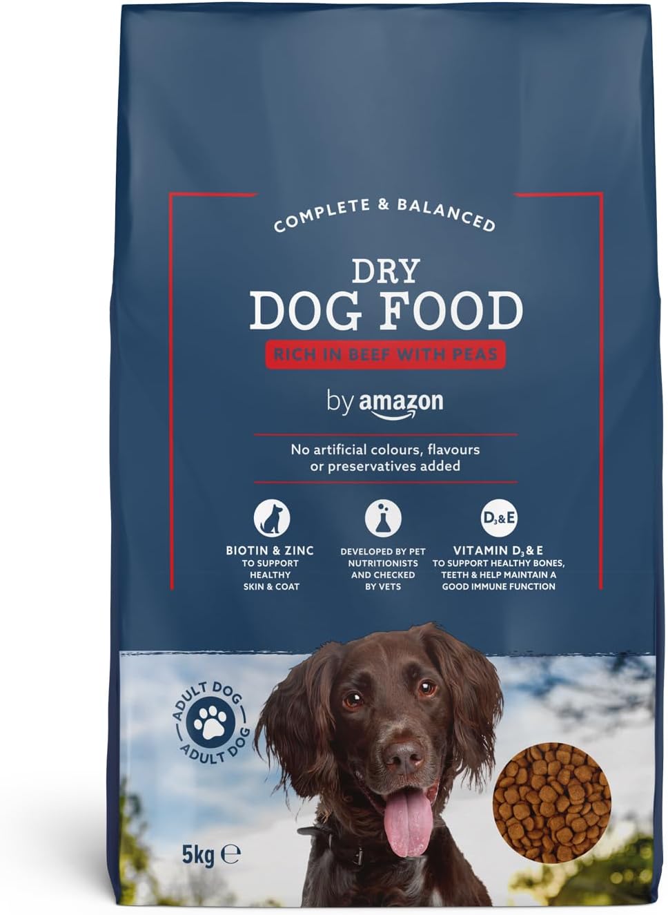 by Amazon - Complete Dry Dog Food for Adult Dogs, Rich in Beef with Peas, 1 Pack of 5kg
