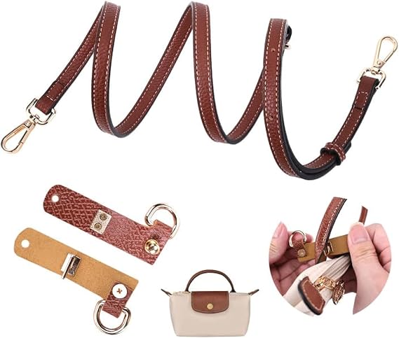 GADITIEK Strap for Longchamp Mini Bag, Brown Adjustable Straps for Crossbody Handbags, Leather NO Punch Strap for Long Champ Bag (Hook Style(Shoulder strap width 1.2cm), Cognac)
