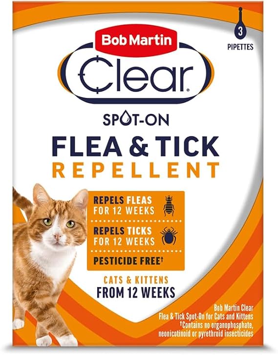 Bob Martin Clear Flea & Tick Spot On Repellent Treatment for Cats and Kittens, 12 Week Protection