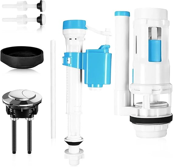 Toilet Flush System Replacement Kit, Universal Cistern Flush Parts Adjustable Dual-Flush Valve Cistern Flushs Replacement with Push Button Toilet Flushs Valve for Drain Valves Repair