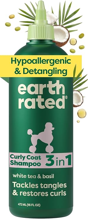 Earth Rated 3-in-1 Detangling Dog Shampoo and Conditioner, Deodorizing Oatmeal Shampoos for Dogs and Puppies, Great for Smelly Pets, White Tea and Basil Scent, 473 ml