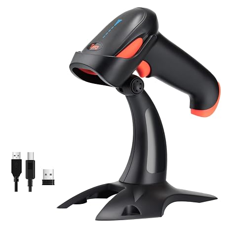 Tera Wireless Barcode Scanner 1D 2D QR with Stable Stand, 3 in 1 Compatible with Bluetooth & 2.4GHz Wireless & Wired Connection, Handheld USB Image Bar Code Reader with Vibration Alert, HW0002