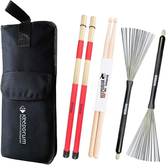 keepdrum Stickbag + SV1 Rods + SV506 Switchbrush Broom + Drumsticks