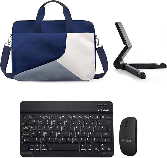 Microcase Samsung S10 FE Plus Tablet için Çanta + Bluetooth Klavye + Mouse + Tablet Standı Siyah- AL4234