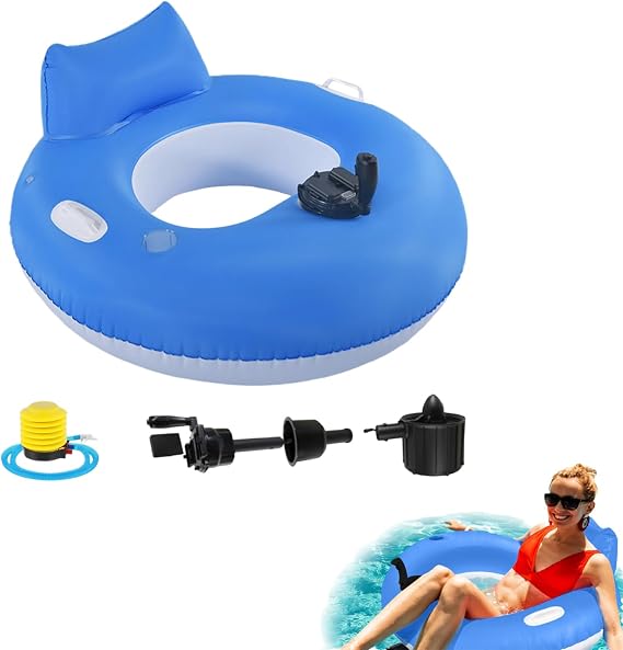 Electric Pool Float Motorized Pool Lounge Chair For Adults, Inflatable Water Lounge Chair, Portable Outdoor Pools Folding Backrest For River Lake Beach During Summer Women Men Tanning Relaxation