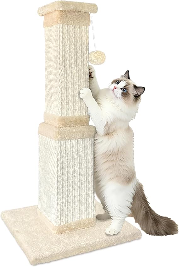 Cat Scratching Post for Indoor Cats, 32Inch Sisal Cat Scratcher, Beige