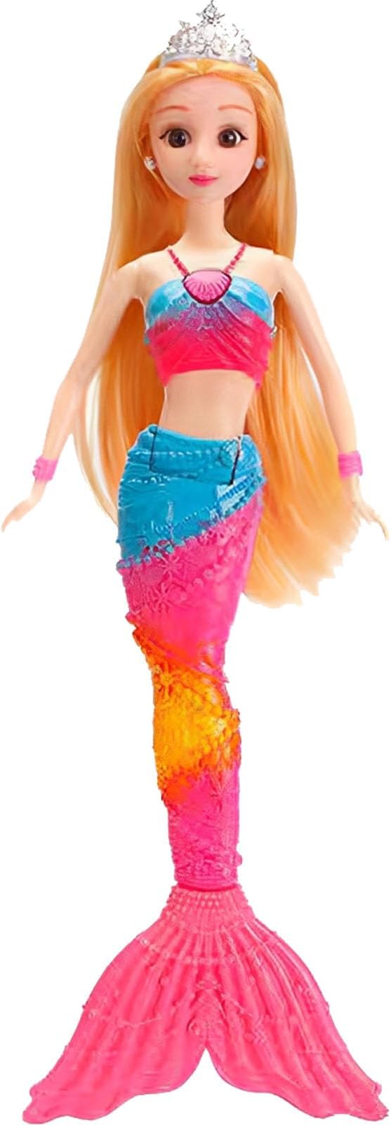 Mermaid Doll with Light-Up Tail – 35cm Mermaid Toys with Accessories, 3D Real Eyes, Flexible Joints – Dolls for Girls Ages 3+