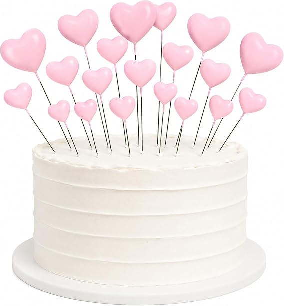 Pink Heart Cake Decoration Birthday with Foam Decorative Hearts Pack of 20 Cake Toppers Personalised Craft Material for Muffin Decoration Flower Arrangements and Wedding Decoration Valentine's Day Theme