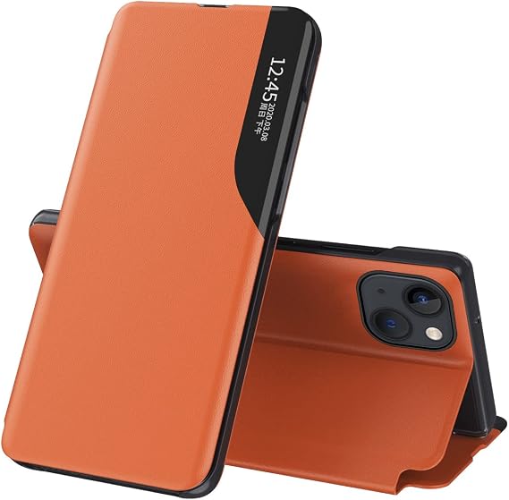 Compatible with Huawei P30 Lite Case with Viewing Window Premium Leather Protective Smart View Standing Cover Flip Case Protective Case Stand Function Case for Huawei P30 Lite Orange CC