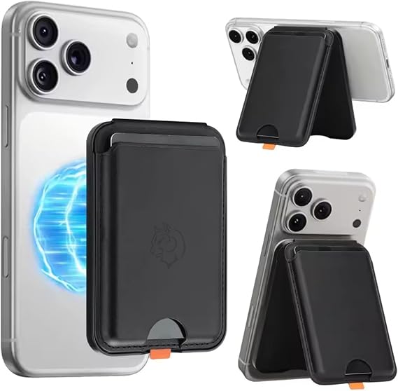 URUCHI Orbit Manyetik Kartlık, iPhone 17/16 / 15/14 / 13/12 Serisi ile Uyumlu Mag-Safe Cüzdan, RFID Korumalı, 3 Kart Kapasiteli, Ayarlanabilir Stand, Güçlü Manyetik Tutuş, Siyah
