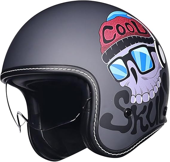 Motorcycle Open Face Helmet, Adults Men Women Half Helmet, Motorbike Helmet with Sun Visor, Locomotive Helmet DOT/ECE Approved, Scooter Moped Cruiser Helmet G,XL=61-62CM