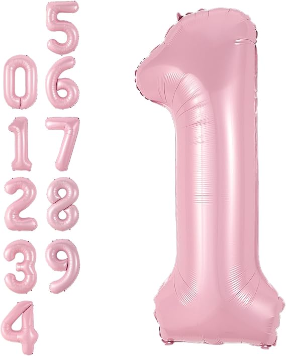 Pink Number 1 Balloon,40 Inch Light Pink Foil Digital Balloons