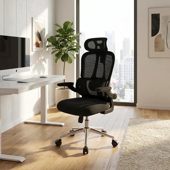 FLEXISPOT Ergonomic Office Chair, 2D Armrests Desk Chair with Adjustable Backrest, Ergonomic Lumbar Support, Sponge Cuishion Seat - Swivel Chair with Wheels, Black