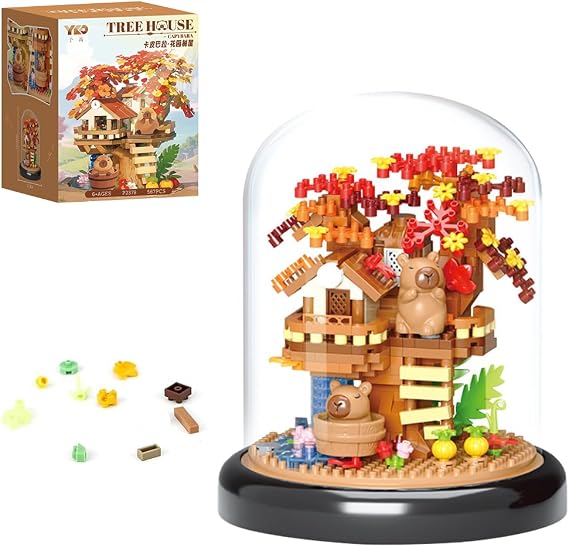 Capybara & Flower Building Set Tree House Building Set with Cover Botanical Construction Blocks Maple Collection Creative Garden Decor for Home Display Birthday Gift