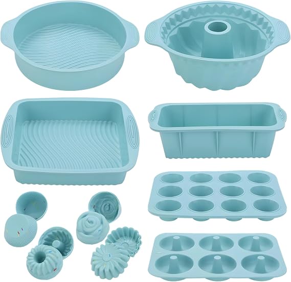 30 Piece Silicone Bakeware Set, Nonstick Baking Molds with Muffin Cupcake Pan, Loaf Cake Mold, Round Square Tray, Easy Release, Dishwasher Safe, Oven Microwave Air Fryer Compatible