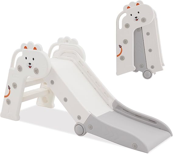 Kids Slide, Toddler First Slide for Indoor Outdoor, Space-Saving, White