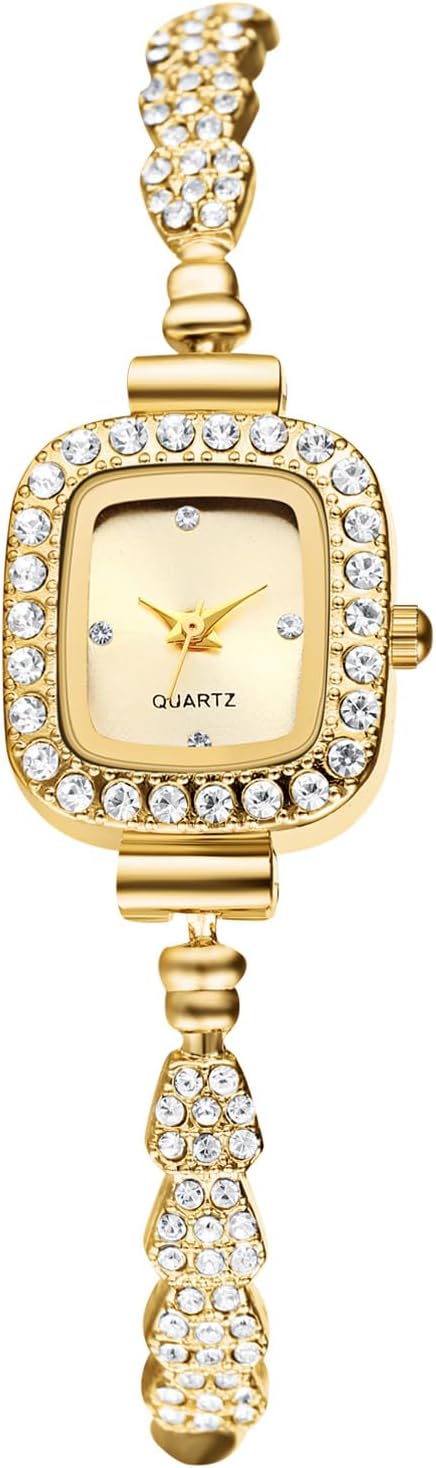 Oidea Womens Full Diamond Bracelet Watch: Luxury Rhinestone Diamond Square Dial Analog Quartz Wrist Watch Detachable Strap Casual Dress Ladies Watch Valentine's Day Gift