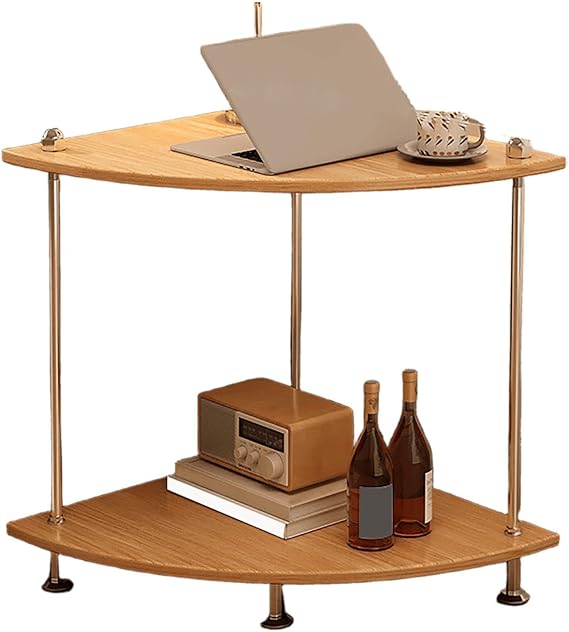 Wooden Small Side Table, Modular Round Coffee Table, With 2 Wooden Storage Shelves, Metal Steel Frame Support Legs With Non-Slip Pads, Original Wood, Black And White(A,40X40X53CM)
