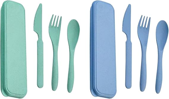 2 Sets Portable Reusable Cutlery Set with Case, Travel Fork Knife Spoon Set, Compact Tableware for Camping, Office, Picnic & Outdoor Dining