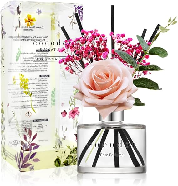 [COCODOR/Rose Perfume] Reed diffuser oil 200ml with Rose, Eucalyptus and Preserved Flower sticks. Best for Home, Kitchen, Bathroom. Diffusers with Sticks