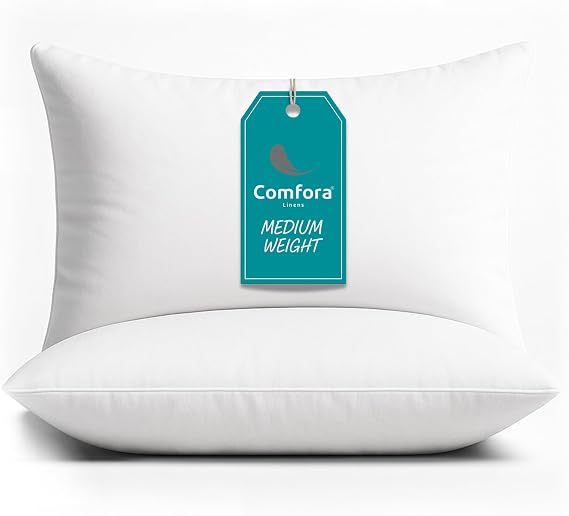 LINENS - Serenity Collection Bed Pillows - Soft Medium Support for Side and Back Sleepers, Premium Filled Hotel Pillows, Quick Rebound, Dust-Resistant and Machine Washable Comfort (Pack of 2)