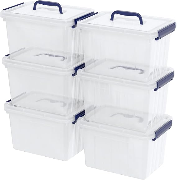 6 Packs Storage Boxes with Lids, 3.5L Clear Plastic Bin Small