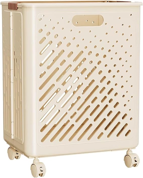 Laundry Basket Household Foldable Large Capacity, Laundry Cart with Wheels and Handles, Versatile Portable Storage Basket, for Laundry Bathroom(Beige,36.7cm/14.4in)