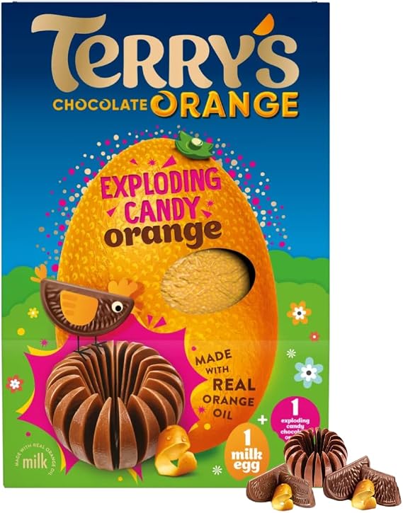 Terry's Chocolate Orange Exploding Candy Easter Egg | Large Easter Egg with Real Orange Oil & Popping Candy | Fun Easter Gift for Kids & Adults | Chocolate Lovers’ Easter Treat, 297g