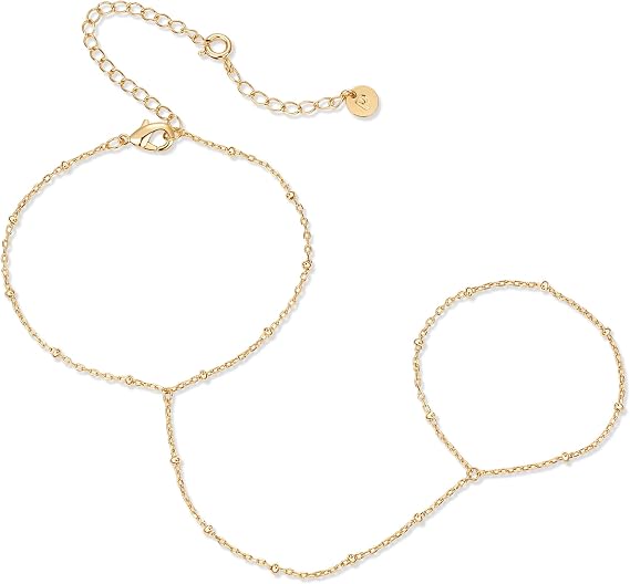 Pavoi 14k 金メッキ 調節可能 ハンドチェーン ブレスレット 女性用 | トレンディなサテライトビーズチェーン