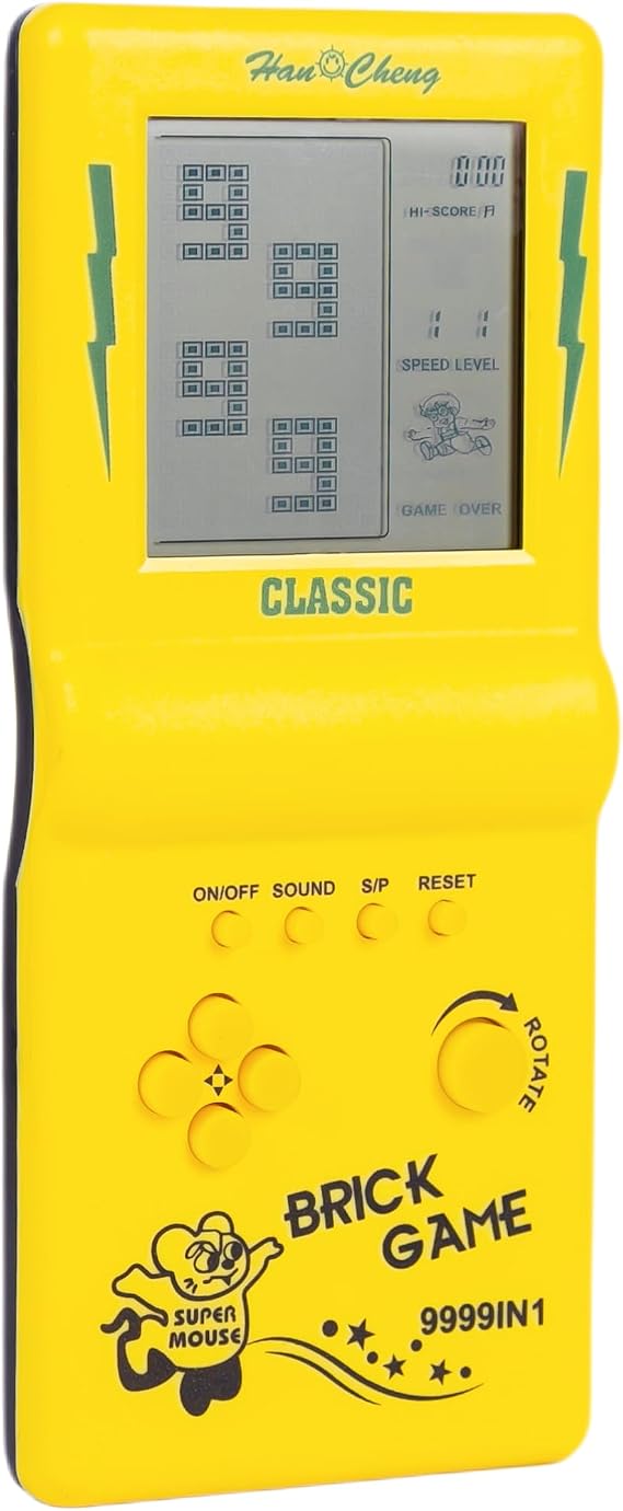 Retro Handheld Game Console Brick Game Console 3.5" Big Screen Yellow Tank Racing Building Blocks Game with 23 Games