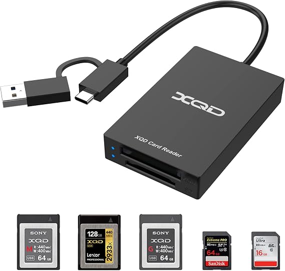 XQD USB 3.0 SD Card Reader, USBA/Type C XQD/SD Card Reader, Dual Slot, Memory Card Reader, Compatible with Sony G/M Series, Lexar Mark Cards, Sony G Series, for Windows/Mac OS/Linux
