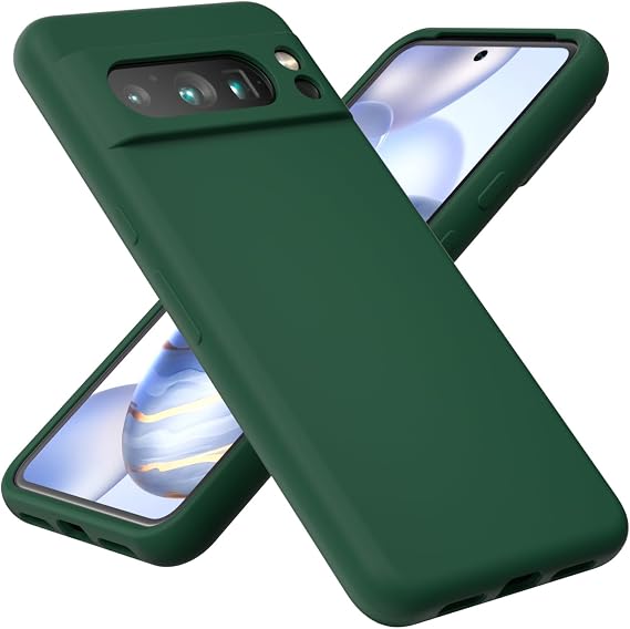 Compatible with Pixel 8 Pro Liquid Silicone Case Slim Protective 3 Layer Shockproof Phone Cover with Anti-Scratch Soft Microfiber Lining for Pixel 8 Pro (2023) (6.7 Inches) (Midnight Green)