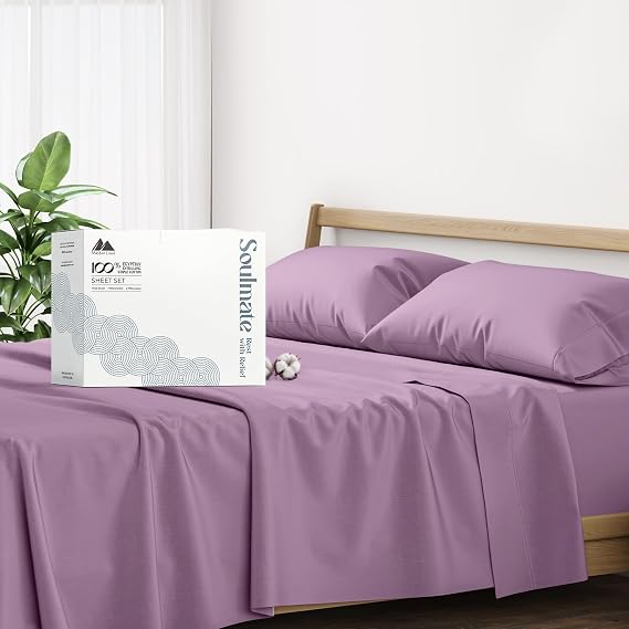 Mayfair Linen 500 Thread Count 100% Cotton Sheet Plum Twin Sheet Set,3-Piece Long-Staple Combed Cotton Best Sheets,Breathable,Soft & Silky Sateen Weave Fits Mattress Upto 18'' Deep Pocket