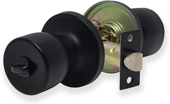 XFORT Tulip Privacy Knob Set Matt Black, Keyless Door Knob with Lock for Internal Wooden Bathroom Doors