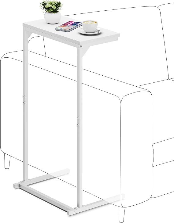 TUTOTAK C Shaped Side Table, Small End Table, 28.7 inch Tall Couch Sofa Table, Living Room, Bed Room, White TB01BW071EU