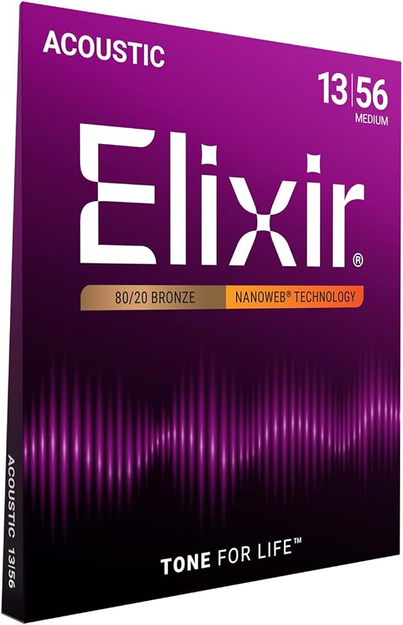 Elixir Strings 80/20 Bronze Acoustic Guitar Strings w NANOWEB Coating, Medium (.013-.056)