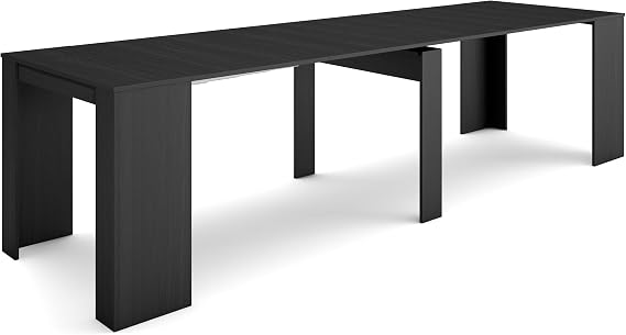 Skraut Home | Extendable Console Table | Folding Dining Table | 300 | For 14 diners | Folding table | Modern Style | Black
