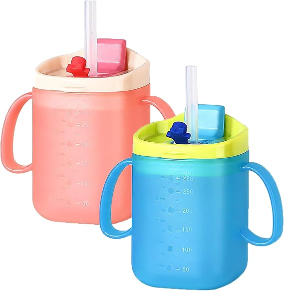 2PCS Sippy Cup for, Drinking Cup, Cup with Straw, No Spill Cup with Straw, Straw Sippy Cup & Drinking Cup for Elderly