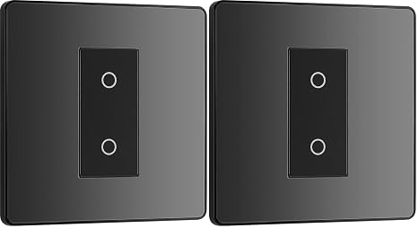 BG Electrical Single Slave/Secondary Touch Dimmer Wall Light Switch, 2-Way, Trailing Edge, Screwless Front Plate, Evolve, Black Chrome, 200W, PCDBCTDS1B (Pack of 2)
