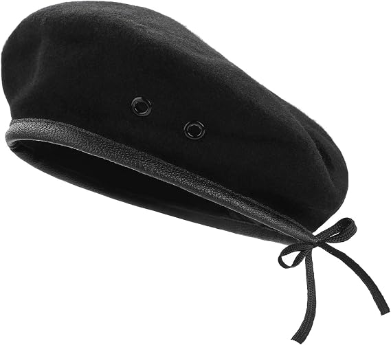 Wool Berets, Mens Ladies Military Army Style Berets with Leather Trim - Adjustable, One Size Fits Most